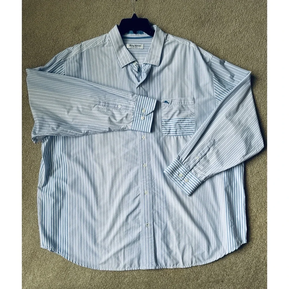 Tommy Bahama Shirt Mens Large Blue‎ Siesta Key Performance Marlin Stretch